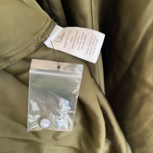 NWOT Distinctive Charm Olive Green Satin Asymmetrical Midi Dress - Picture 5 of 10